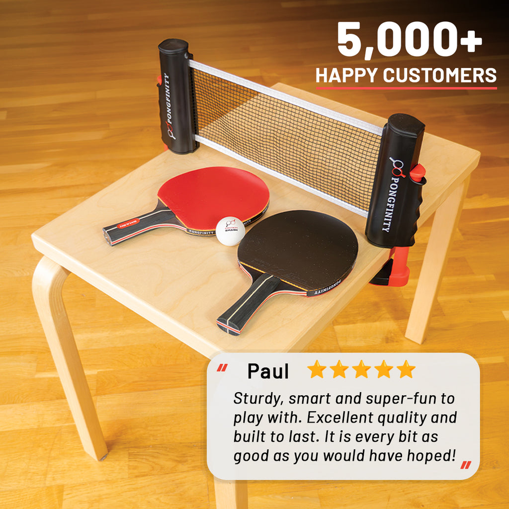 Pongfinity Ping Pong Set – Retractable Net, Paddles & Balls