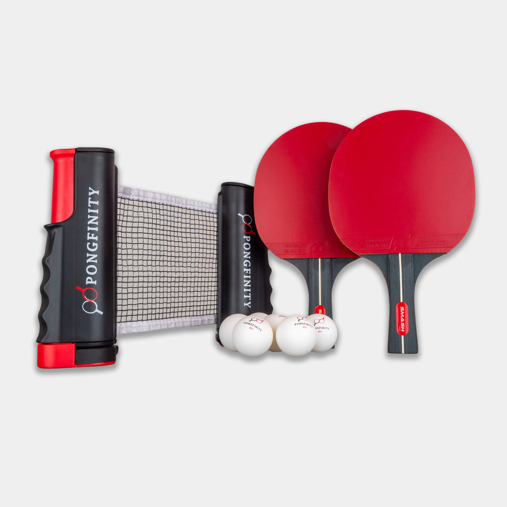 Two Smash rackets, portable net and six table tennis balls